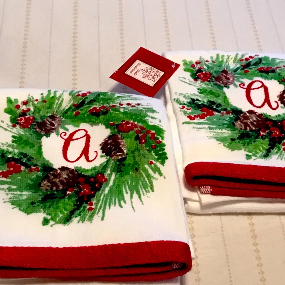 Two Winter Wonderland Monogram "a” Kitchen Towels